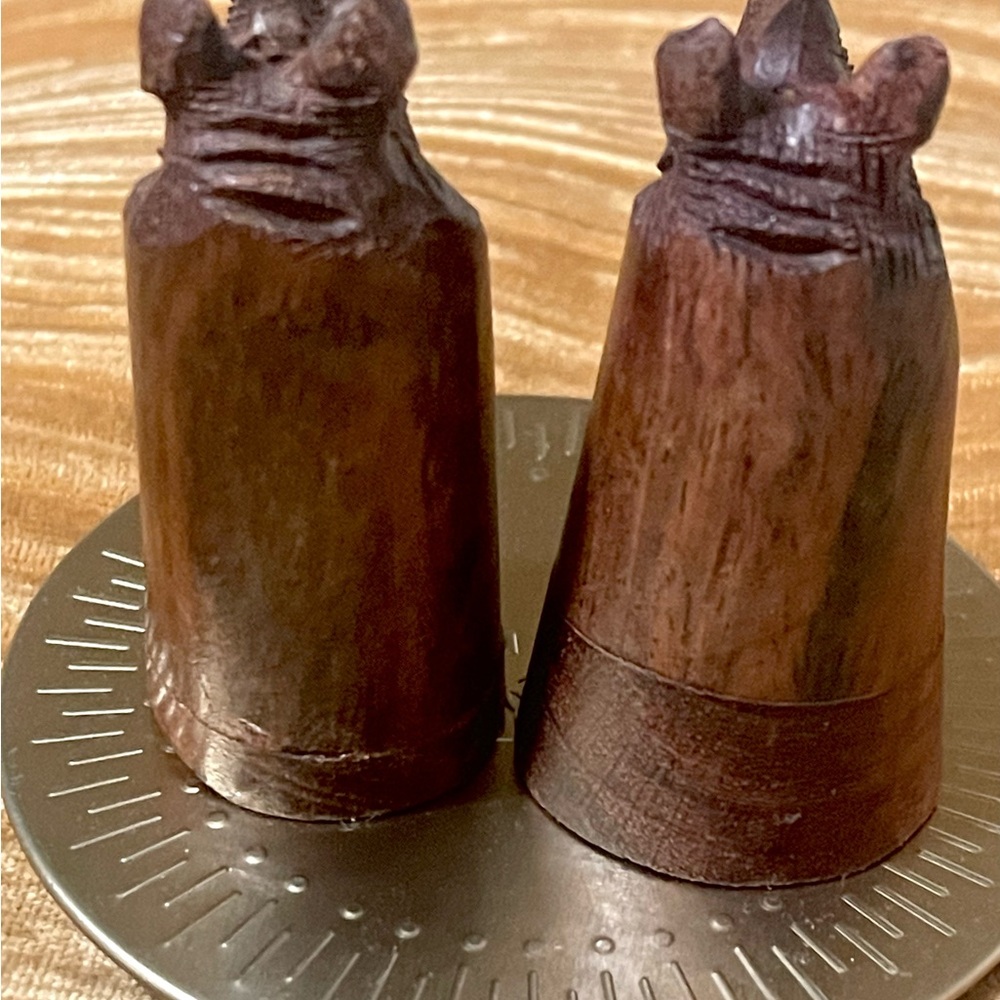 Handcrafted Wooden Rhino Salt and Pepper Pair - Picture 3 of 4